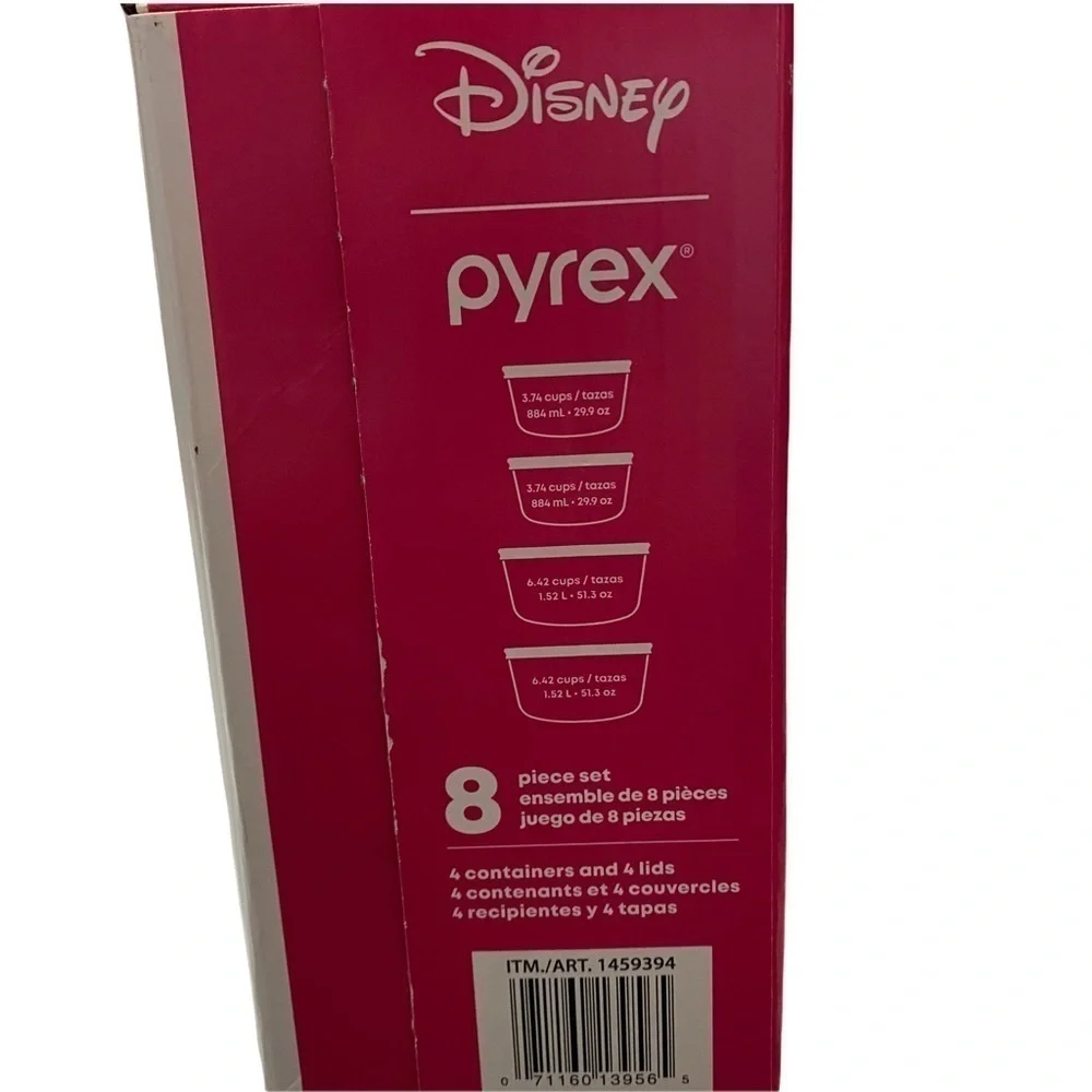 Pyrex Disney Minnie Decorated Glass Food Storage 4 Bowls plus Lids